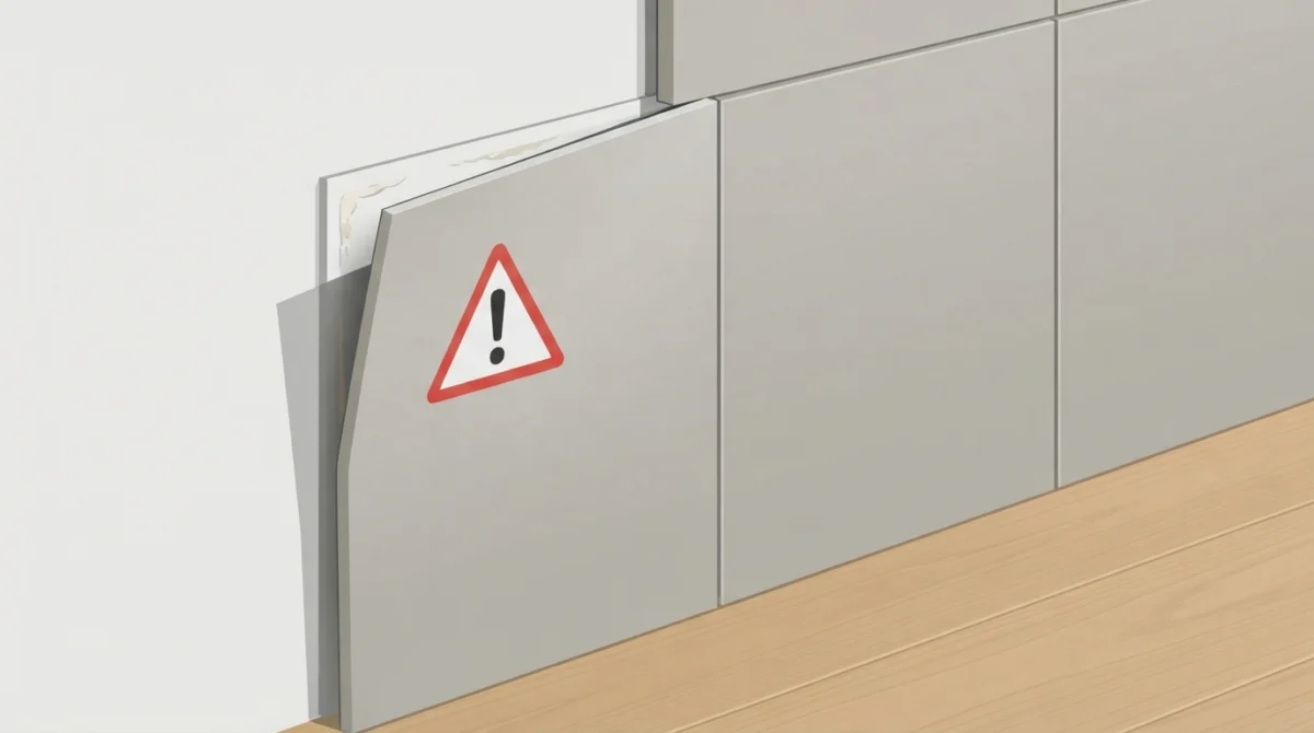 Häufiger Montagefehler bei 3D Wandpaneelen: zu wenig Kleber an den Kanten Häufiger Montagefehler bei 3D Wandpaneelen: zu wenig Kleber an den Kanten